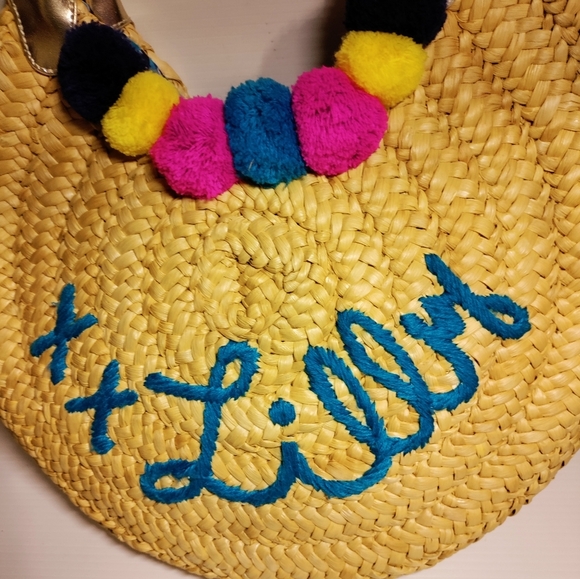 Lilly Pulitzer Positano Straw Tote – Colorful Pom Pom Summer Vibes ☀️ - Picture 2 of 11